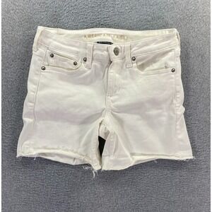 American Eagle Outfitters Women's Midi Shorts Waist 28" White Stretch Cutoff